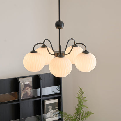 Ribbed Glass Dome Pendant Fixture 26-33 inches Multi-Head Overhead Lighting for Kitchen Dining & Living Areas Adjustable Drop