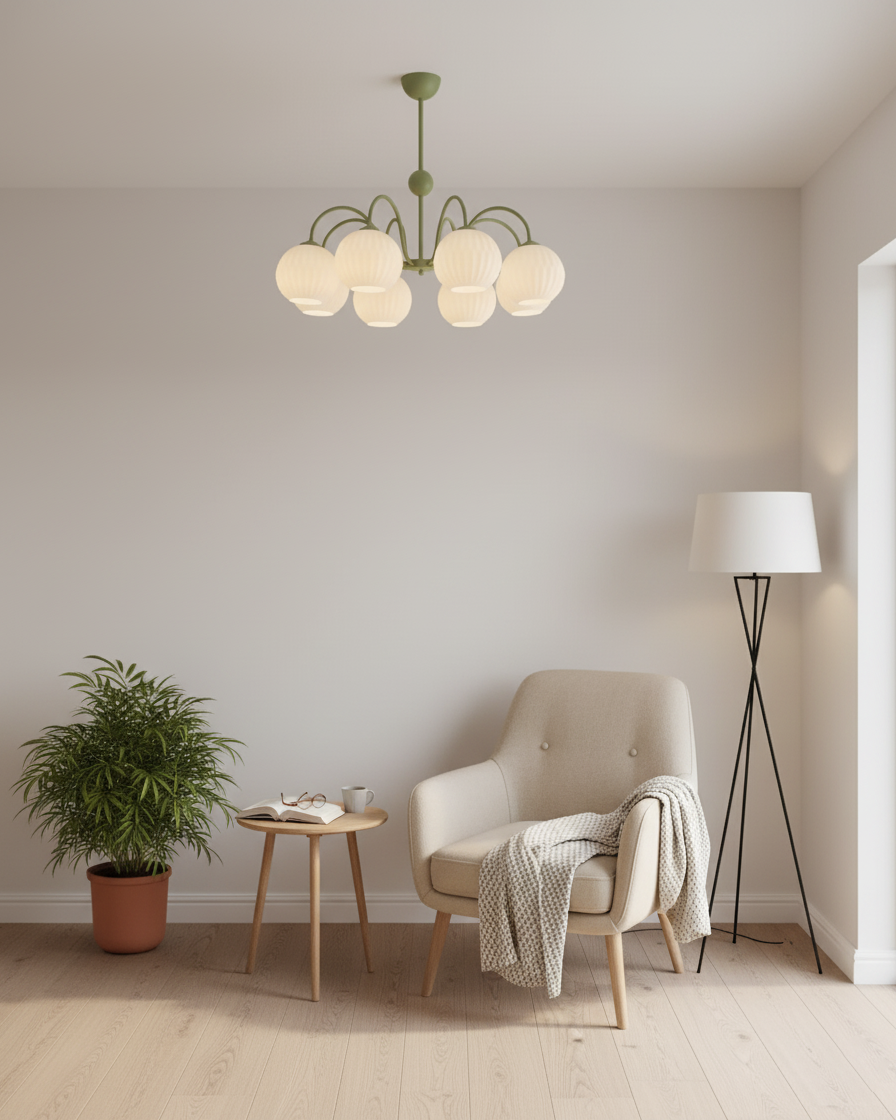 Ribbed Glass Dome Pendant Fixture 26-33 inches Multi-Head Overhead Lighting for Kitchen Dining & Living Areas Adjustable Drop