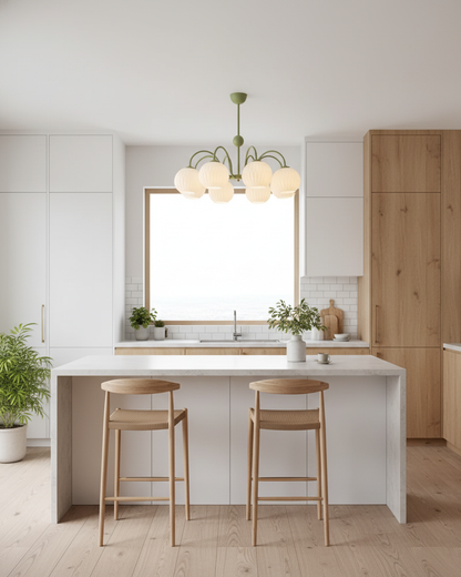 Ribbed Glass Dome Pendant Fixture 26-33 inches Multi-Head Overhead Lighting for Kitchen Dining & Living Areas Adjustable Drop