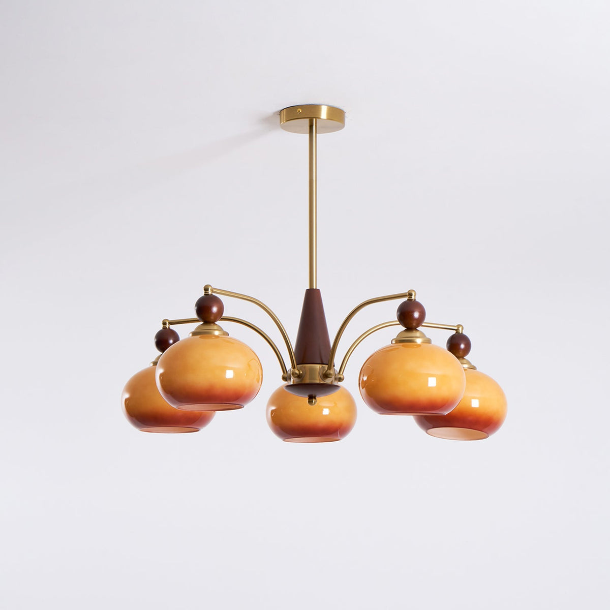 Multi-Arm Pendant Light Fixture Wood Brass Glass Shades Adjustable Height Dining Room Living Room Overhead Lighting 3 5 8 Bulb Vintage Indus