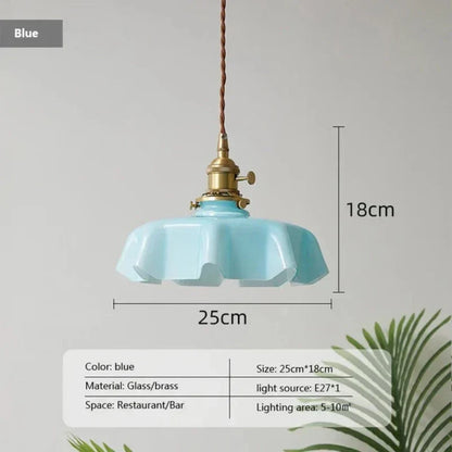 Wavy Glass Hanging Light 9 in Pastel Shade Brass Accent for Kitchen Island Dining Room Adjustable Drop E27 Bulb Socket Vintage French Style
