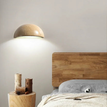 Stone-Effect Half-Round LED Wall Sconce Warm Glow Fixture Bedroom Hallway Bedside Ambient Light Minimalist Modern Organic Scandinavian Décor