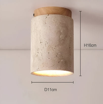 Flush Mount Stone Ceiling Light 4.3 Inch Beige Round Fixture Low Profile Bedroom Hallway Kitchen Entryway Soft Ambient Glow E27 Socket Natur
