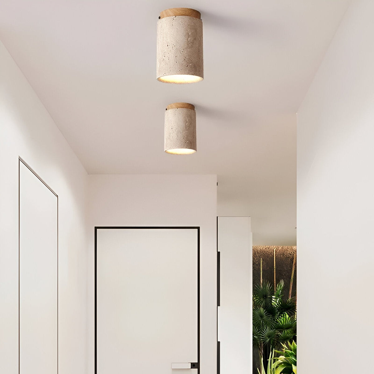 Flush Mount Stone Ceiling Light 4.3 Inch Beige Round Fixture Low Profile Bedroom Hallway Kitchen Entryway Soft Ambient Glow E27 Socket Natur