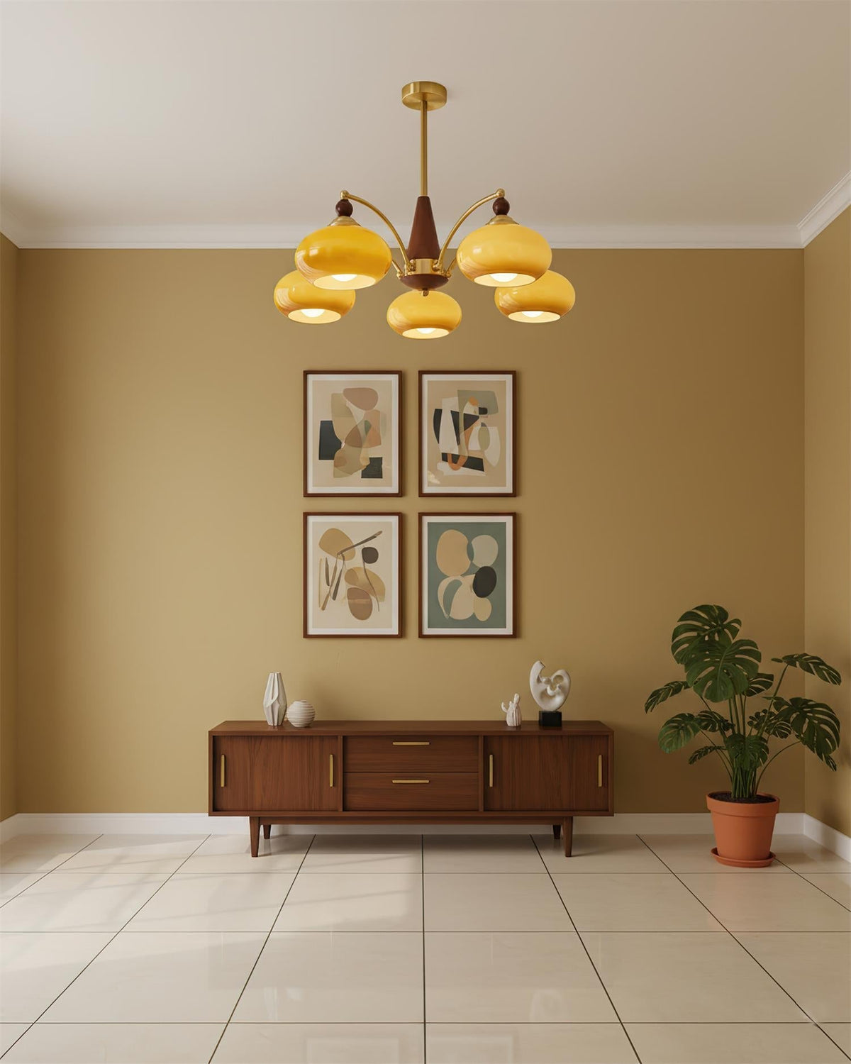 Multi-Arm Pendant Light Fixture Wood Brass Glass Shades Adjustable Height Dining Room Living Room Overhead Lighting 3 5 8 Bulb Vintage Indus
