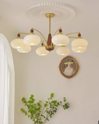 Multi-Arm Pendant Light Fixture Wood Brass Glass Shades Adjustable Height Dining Room Living Room Overhead Lighting 3 5 8 Bulb Vintage Indus