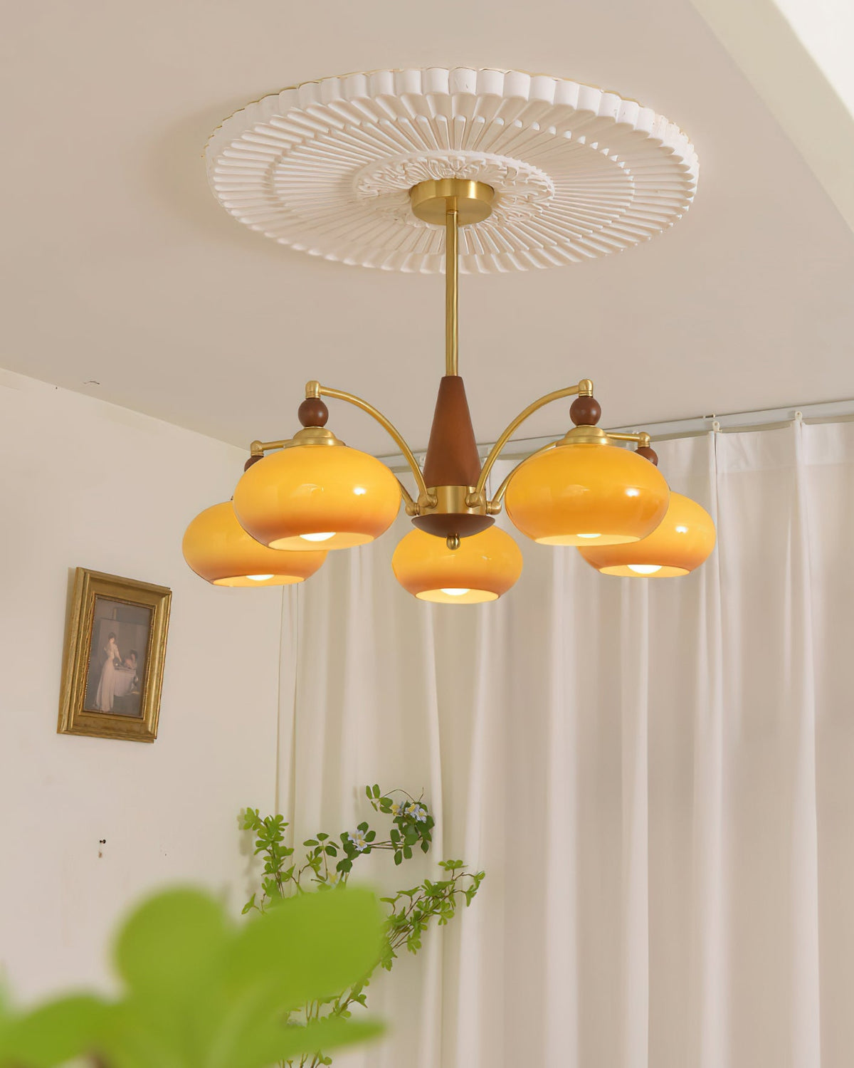 Multi-Arm Pendant Light Fixture Wood Brass Glass Shades Adjustable Height Dining Room Living Room Overhead Lighting 3 5 8 Bulb Vintage Indus