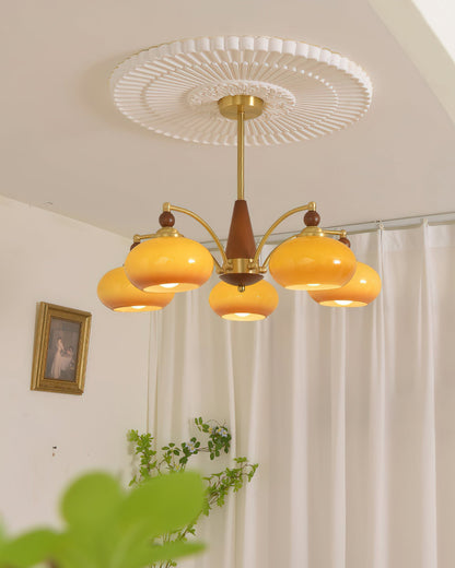 Multi-Arm Pendant Light Fixture Wood Brass Glass Shades Adjustable Height Dining Room Living Room Overhead Lighting 3 5 8 Bulb Vintage Indus