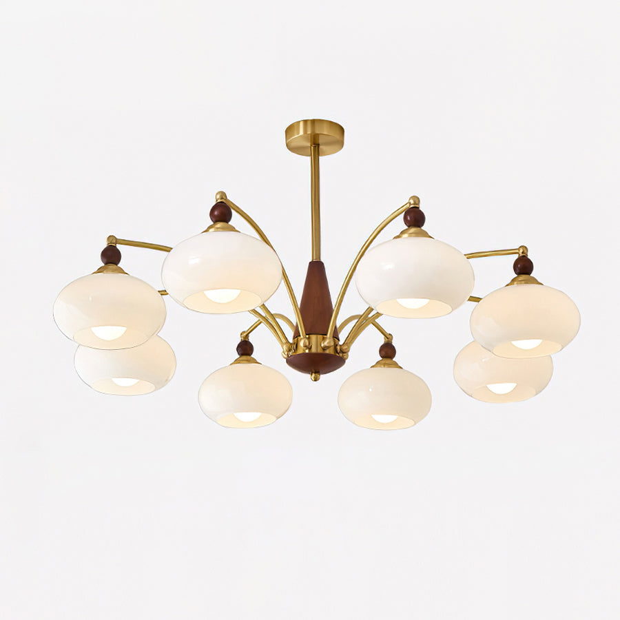 Multi-Arm Pendant Light Fixture Wood Brass Glass Shades Adjustable Height Dining Room Living Room Overhead Lighting 3 5 8 Bulb Vintage Indus