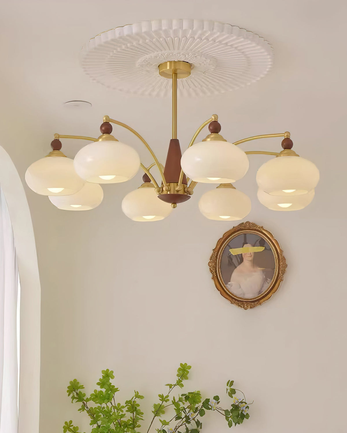 Multi-Arm Pendant Light Fixture Wood Brass Glass Shades Adjustable Height Dining Room Living Room Overhead Lighting 3 5 8 Bulb Vintage Indus