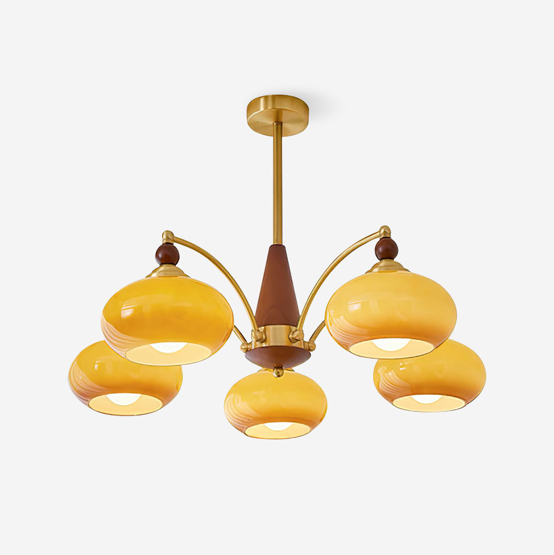 Multi-Arm Pendant Light Fixture Wood Brass Glass Shades Adjustable Height Dining Room Living Room Overhead Lighting 3 5 8 Bulb Vintage Indus