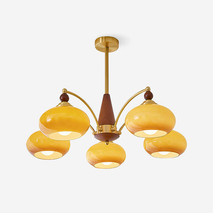 Multi-Arm Pendant Light Fixture Wood Brass Glass Shades Adjustable Height Dining Room Living Room Overhead Lighting 3 5 8 Bulb Vintage Indus