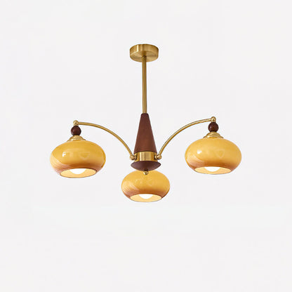 Multi-Arm Pendant Light Fixture Wood Brass Glass Shades Adjustable Height Dining Room Living Room Overhead Lighting 3 5 8 Bulb Vintage Indus