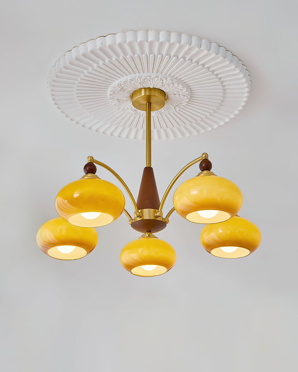 Multi-Arm Pendant Light Fixture Wood Brass Glass Shades Adjustable Height Dining Room Living Room Overhead Lighting 3 5 8 Bulb Vintage Indus
