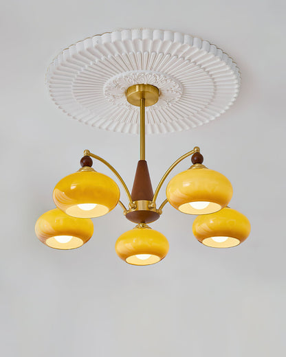 Multi-Arm Pendant Light Fixture Wood Brass Glass Shades Adjustable Height Dining Room Living Room Overhead Lighting 3 5 8 Bulb Vintage Indus