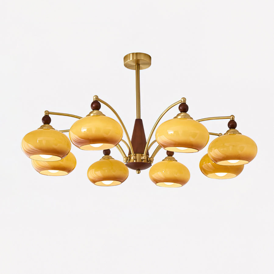 Multi-Arm Pendant Light Fixture Wood Brass Glass Shades Adjustable Height Dining Room Living Room Overhead Lighting 3 5 8 Bulb Vintage Indus