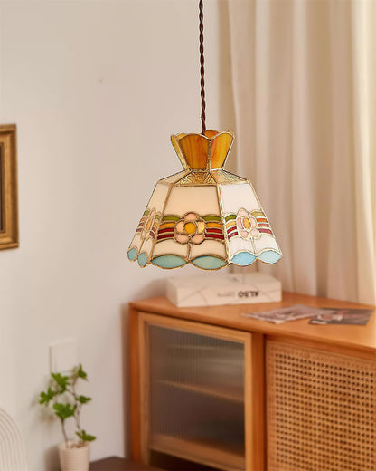 Stained Glass Pendant Light 7.8 Inch Bell Shade Multicolor Floral Fixture Kitchen Island Dining Room Ceiling Lamp Vintage Style Hanging Ligh