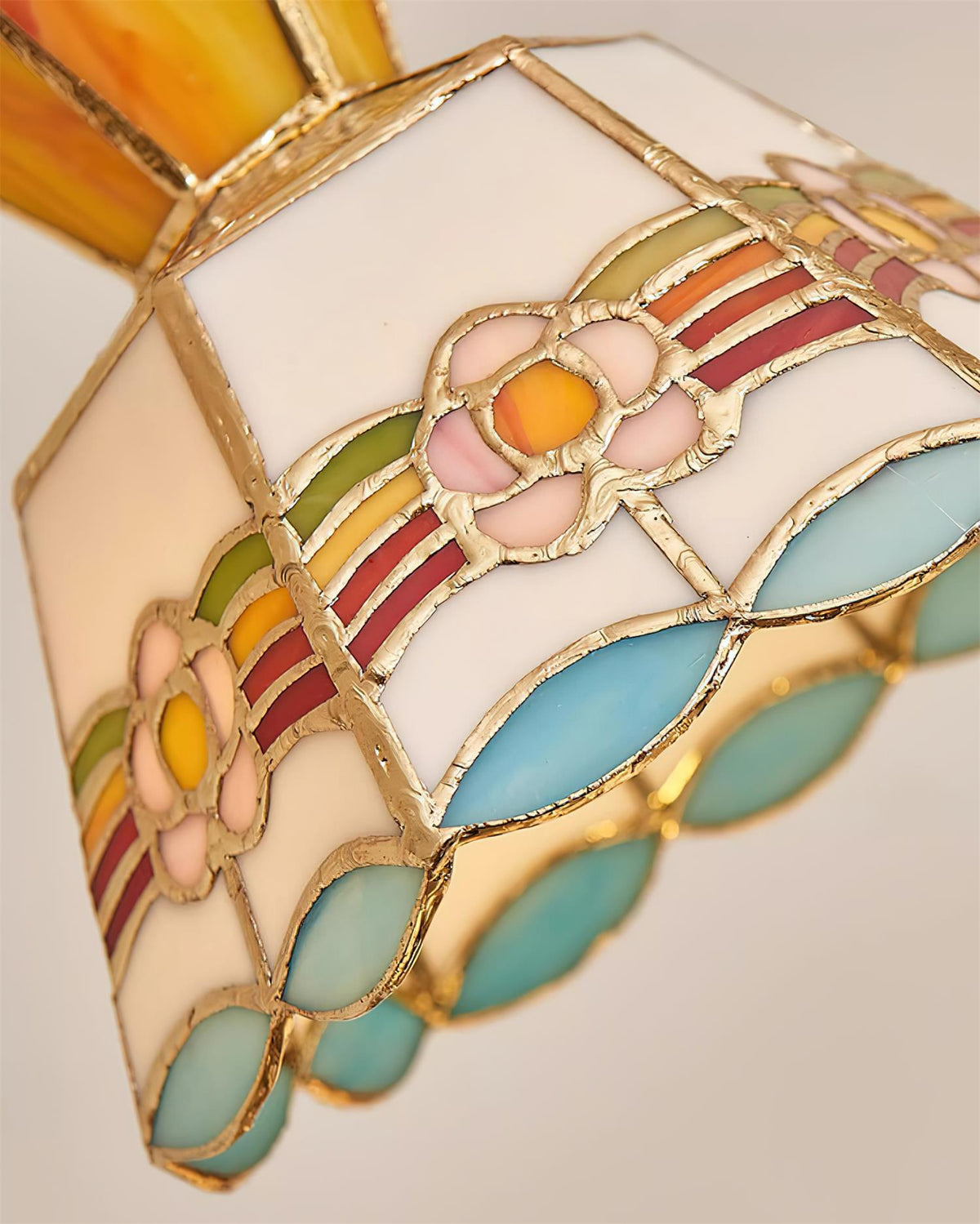 Stained Glass Pendant Light 7.8 Inch Bell Shade Multicolor Floral Fixture Kitchen Island Dining Room Ceiling Lamp Vintage Style Hanging Ligh