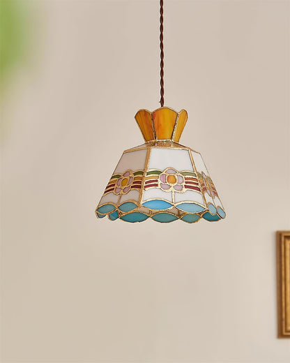 Stained Glass Pendant Light 7.8 Inch Bell Shade Multicolor Floral Fixture Kitchen Island Dining Room Ceiling Lamp Vintage Style Hanging Ligh