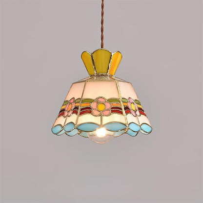 Stained Glass Pendant Light 7.8 Inch Bell Shade Multicolor Floral Fixture Kitchen Island Dining Room Ceiling Lamp Vintage Style Hanging Ligh