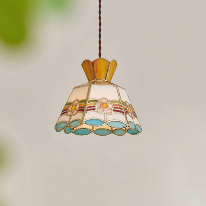 Stained Glass Pendant Light 7.8 Inch Bell Shade Multicolor Floral Fixture Kitchen Island Dining Room Ceiling Lamp Vintage Style Hanging Ligh
