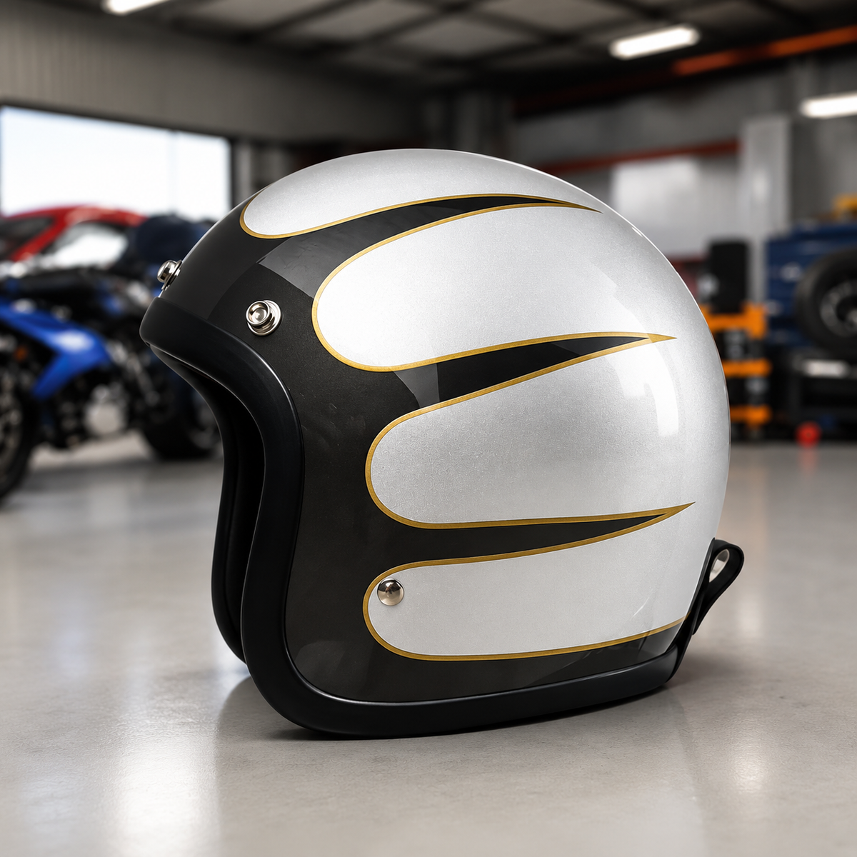 Moto Helmet Retro Low Profile, Full Face Helmet with DOT and ECE Certification, Open Face and Chopper Style Biker Helmet