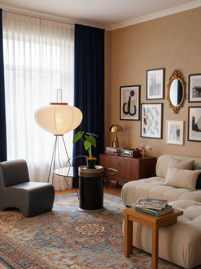Japanese-Inspired Paper Floor Lamp White Mulberry Shade Tall Standing Light for Living Room Bedroom Reading Nook Sculptural Accent