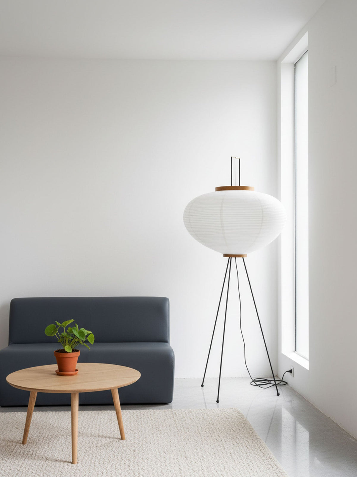 Japanese-Inspired Paper Floor Lamp White Mulberry Shade Tall Standing Light for Living Room Bedroom Reading Nook Sculptural Accent