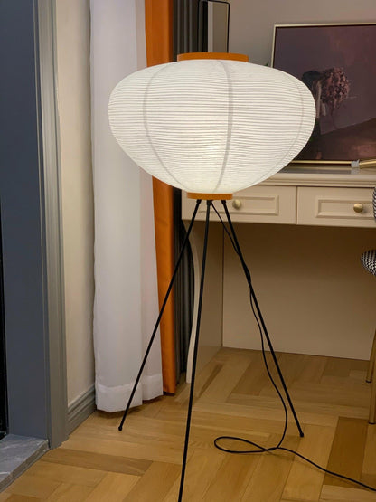 Japanese-Inspired Paper Floor Lamp White Mulberry Shade Tall Standing Light for Living Room Bedroom Reading Nook Sculptural Accent