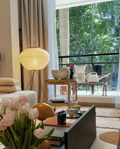 Japanese-Inspired Paper Floor Lamp White Mulberry Shade Tall Standing Light for Living Room Bedroom Reading Nook Sculptural Accent