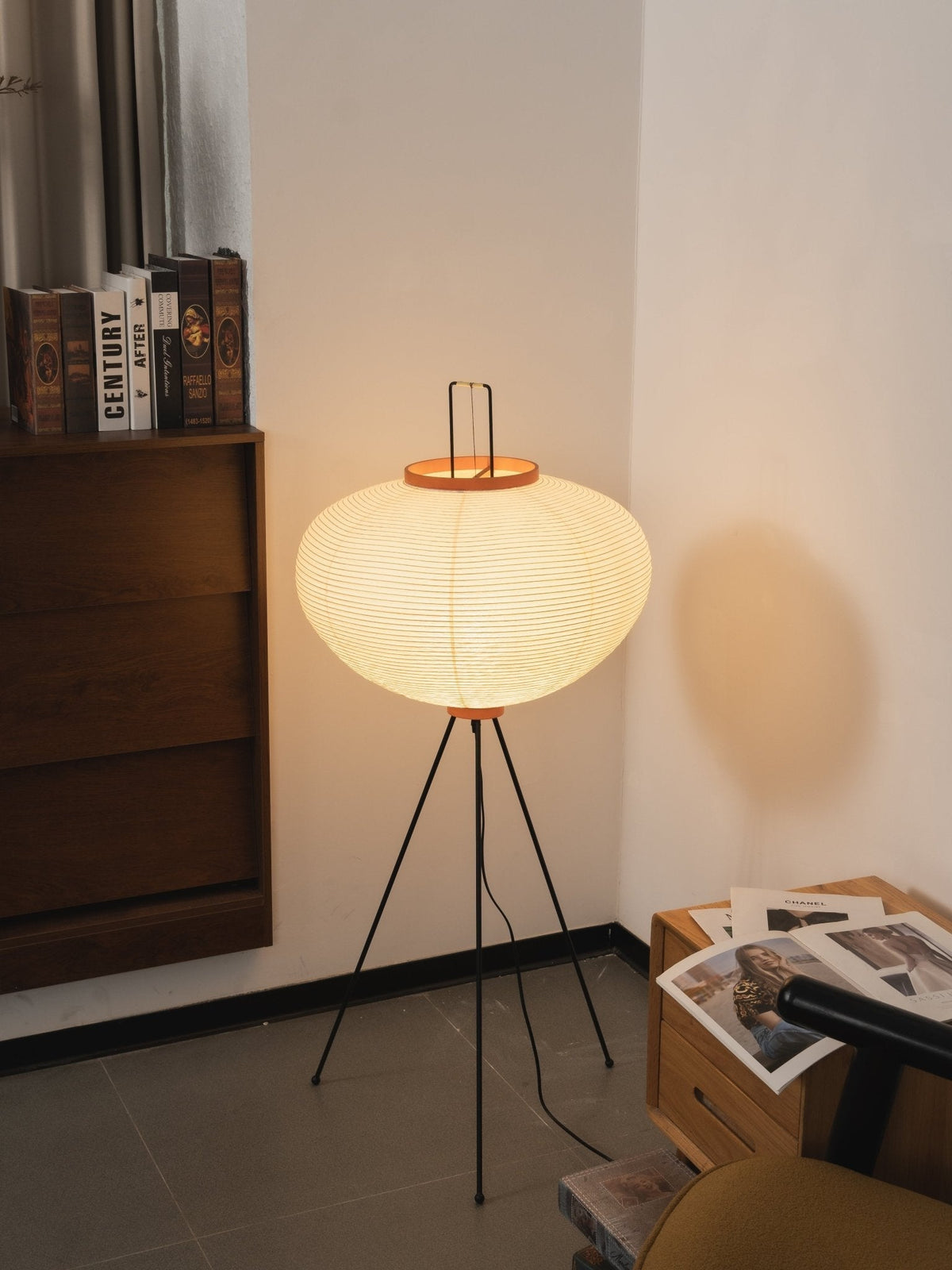 Japanese-Inspired Paper Floor Lamp White Mulberry Shade Tall Standing Light for Living Room Bedroom Reading Nook Sculptural Accent