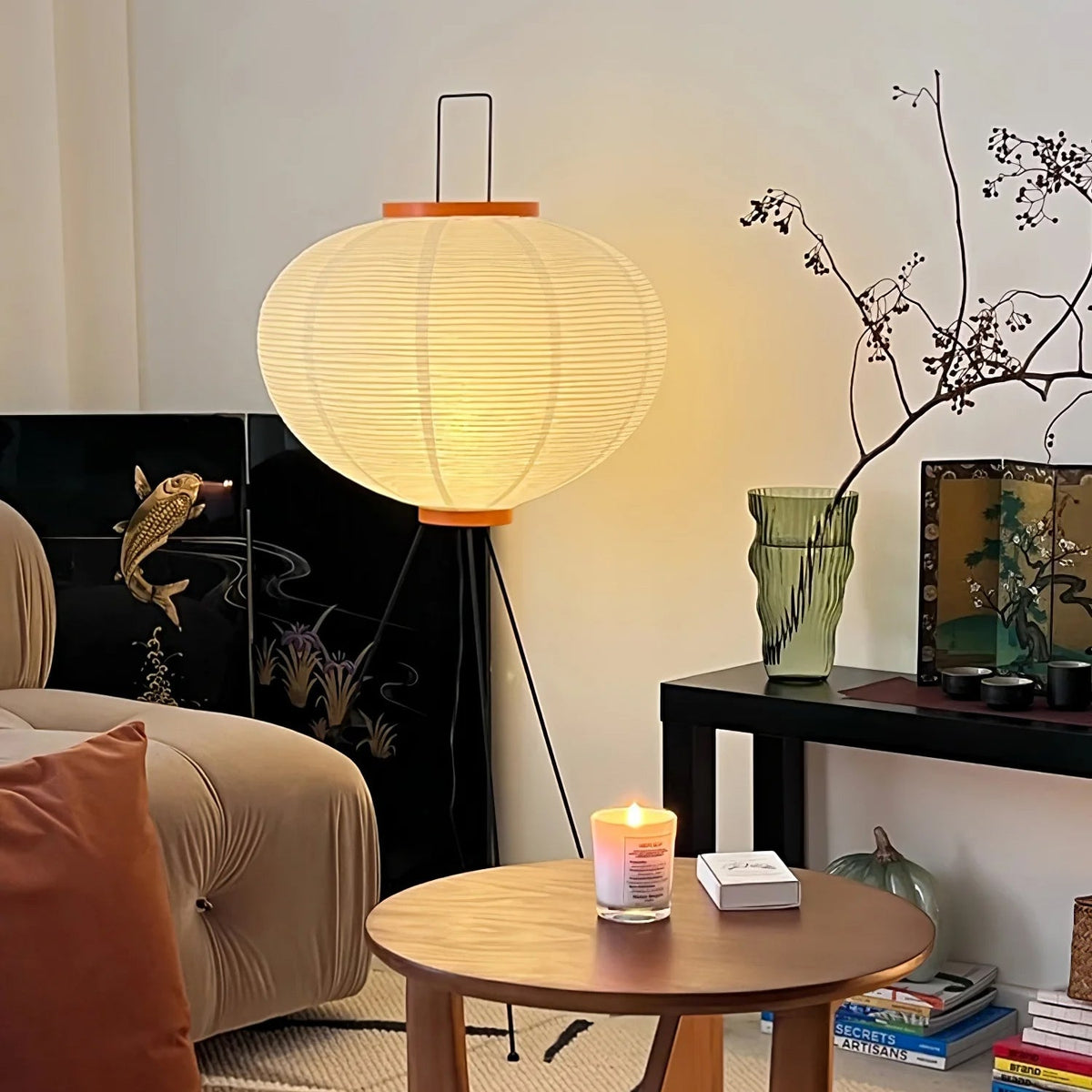 Japanese-Inspired Paper Floor Lamp White Mulberry Shade Tall Standing Light for Living Room Bedroom Reading Nook Sculptural Accent