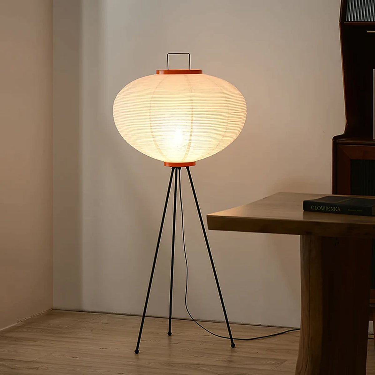Japanese-Inspired Paper Floor Lamp White Mulberry Shade Tall Standing Light for Living Room Bedroom Reading Nook Sculptural Accent