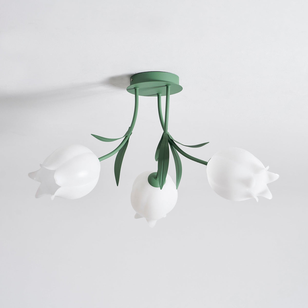 Flush Mount Floral Ceiling Light Fixture with Multi-Head LED Design for Bedroom, Living Room & Bathroom | Green White Acrylic Shades | Dimma