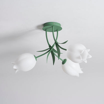 Flush Mount Floral Ceiling Light Fixture with Multi-Head LED Design for Bedroom, Living Room & Bathroom | Green White Acrylic Shades | Dimma