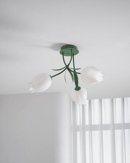 Flush Mount Floral Ceiling Light Fixture with Multi-Head LED Design for Bedroom, Living Room & Bathroom | Green White Acrylic Shades | Dimma