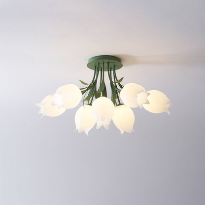 Flush Mount Floral Ceiling Light Fixture with Multi-Head LED Design for Bedroom, Living Room & Bathroom | Green White Acrylic Shades | Dimma