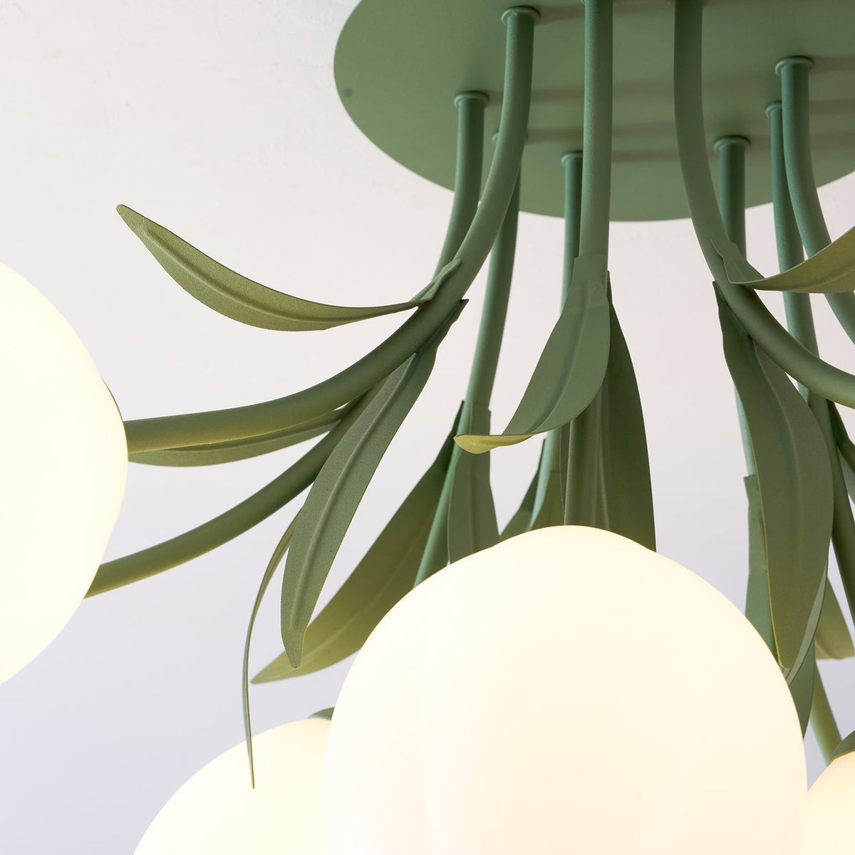 Flush Mount Floral Ceiling Light Fixture with Multi-Head LED Design for Bedroom, Living Room & Bathroom | Green White Acrylic Shades | Dimma