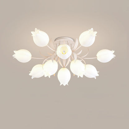 Flush Mount Floral Ceiling Light Fixture with Multi-Head LED Design for Bedroom, Living Room & Bathroom | Green White Acrylic Shades | Dimma