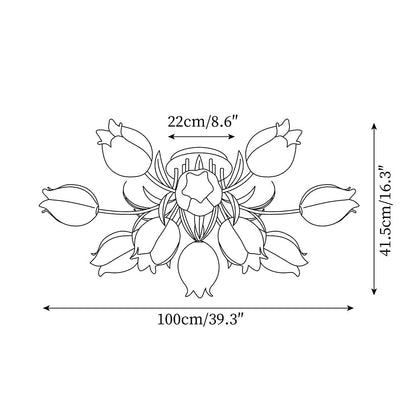 Flush Mount Floral Ceiling Light Fixture with Multi-Head LED Design for Bedroom, Living Room & Bathroom | Green White Acrylic Shades | Dimma