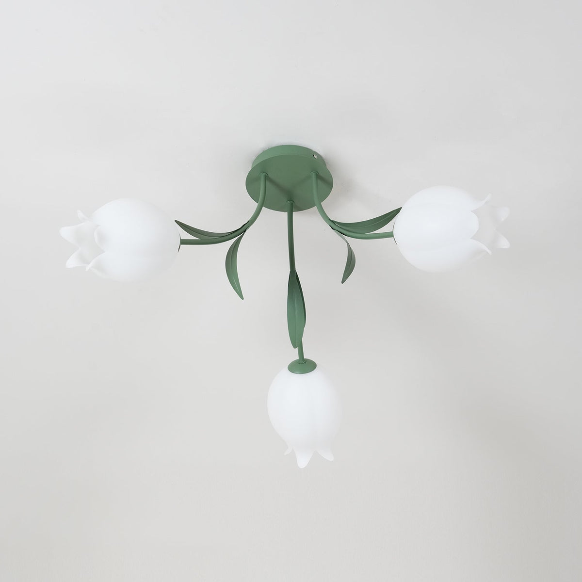 Flush Mount Floral Ceiling Light Fixture with Multi-Head LED Design for Bedroom, Living Room & Bathroom | Green White Acrylic Shades | Dimma