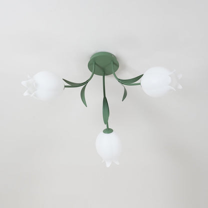 Flush Mount Floral Ceiling Light Fixture with Multi-Head LED Design for Bedroom, Living Room & Bathroom | Green White Acrylic Shades | Dimma