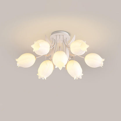 Flush Mount Floral Ceiling Light Fixture with Multi-Head LED Design for Bedroom, Living Room & Bathroom | Green White Acrylic Shades | Dimma