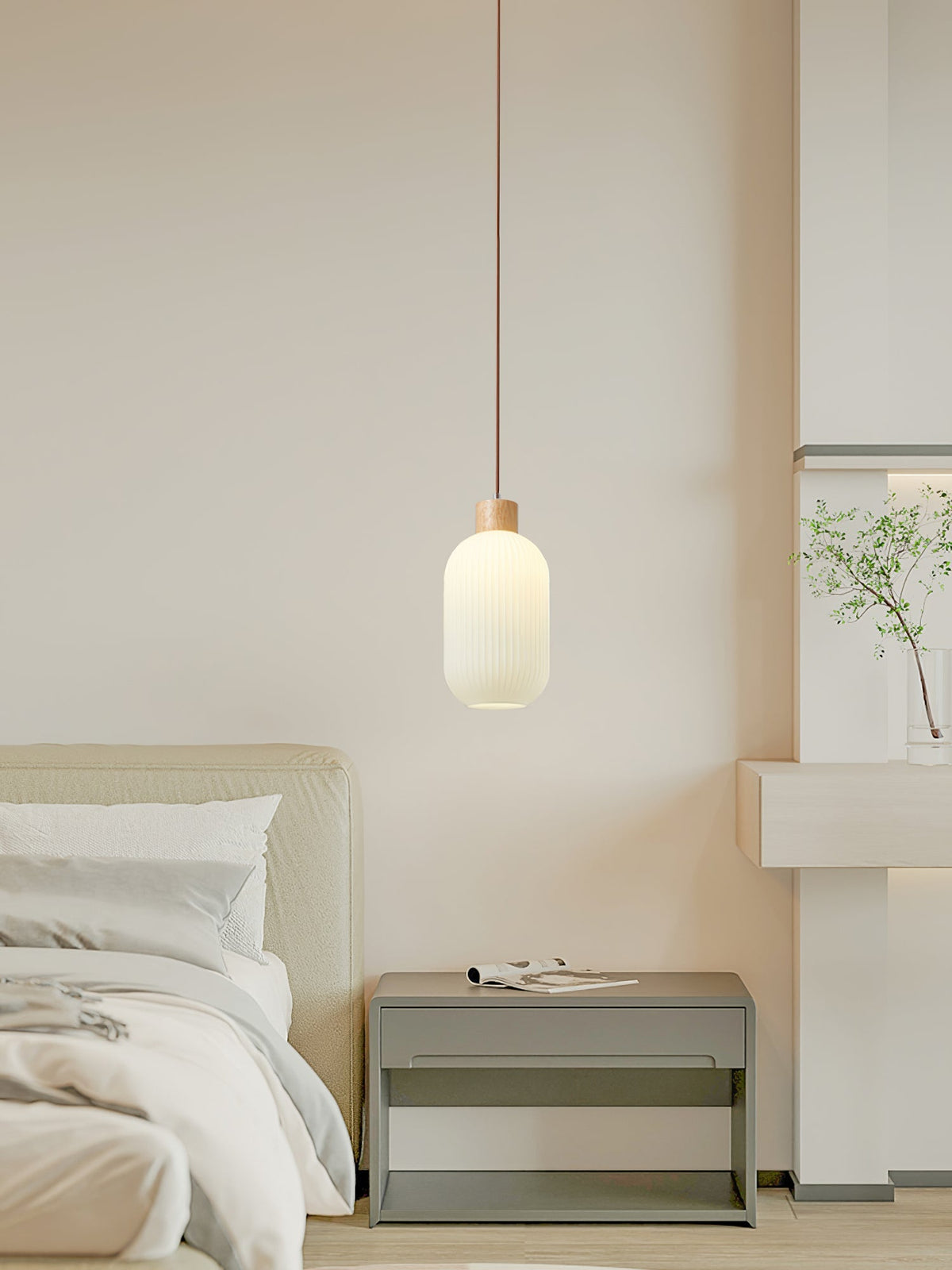 Hanging Ceiling Light with Frosted Shade and Natural Accents for Kitchen Island Dining Room Bedroom | Modern Drop Fixture E26 Socket 110V In