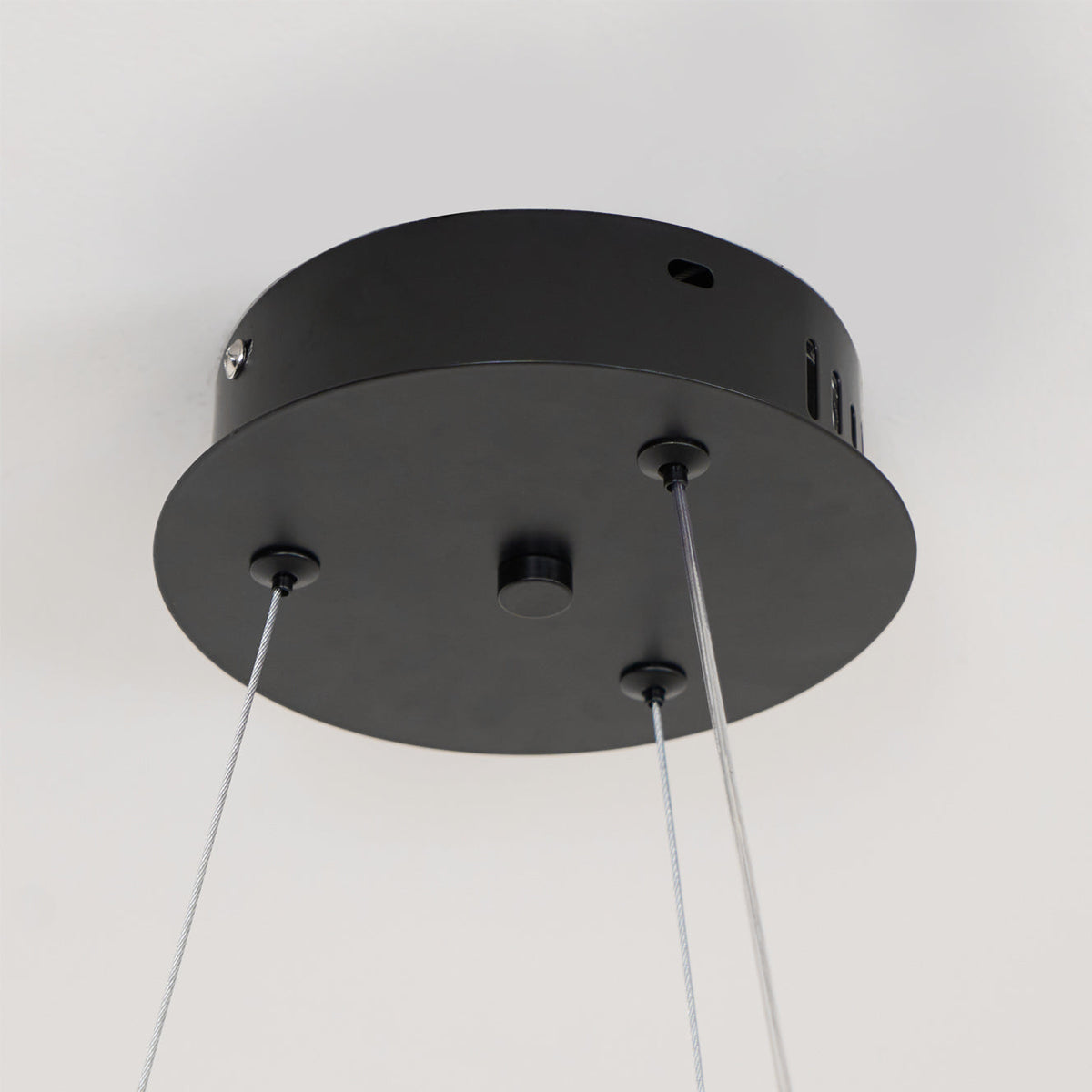 Dual-Ring LED Overhead Fixture Walnut & Black Finish Contemporary Dining Room Suspended Lighting 24-40 Inch Ceiling Mount