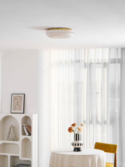 Round Flush Mount LED Ceiling Light Gold Metal Frosted Glass Shade 16 Inch 36W for Bedroom Living Room Kitchen Office Indoor Lighting 3000K