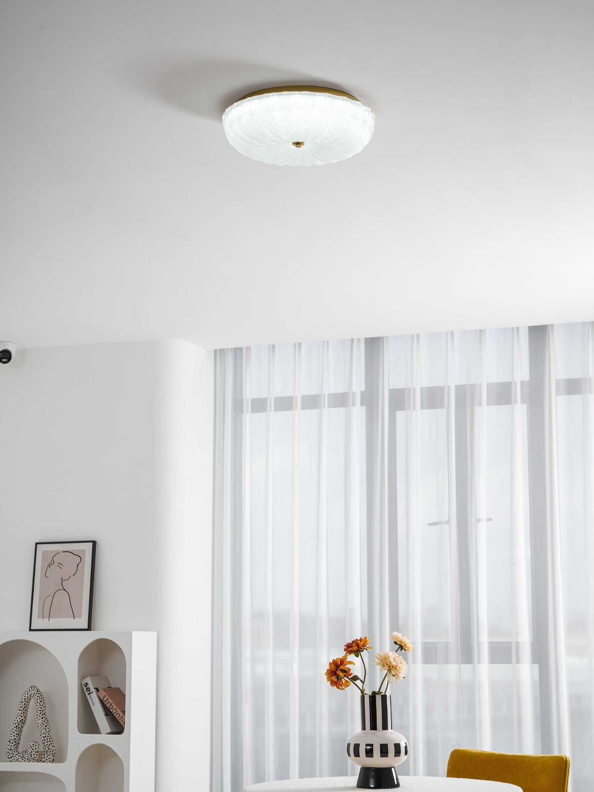 Round Flush Mount LED Ceiling Light Gold Metal Frosted Glass Shade 16 Inch 36W for Bedroom Living Room Kitchen Office Indoor Lighting 3000K