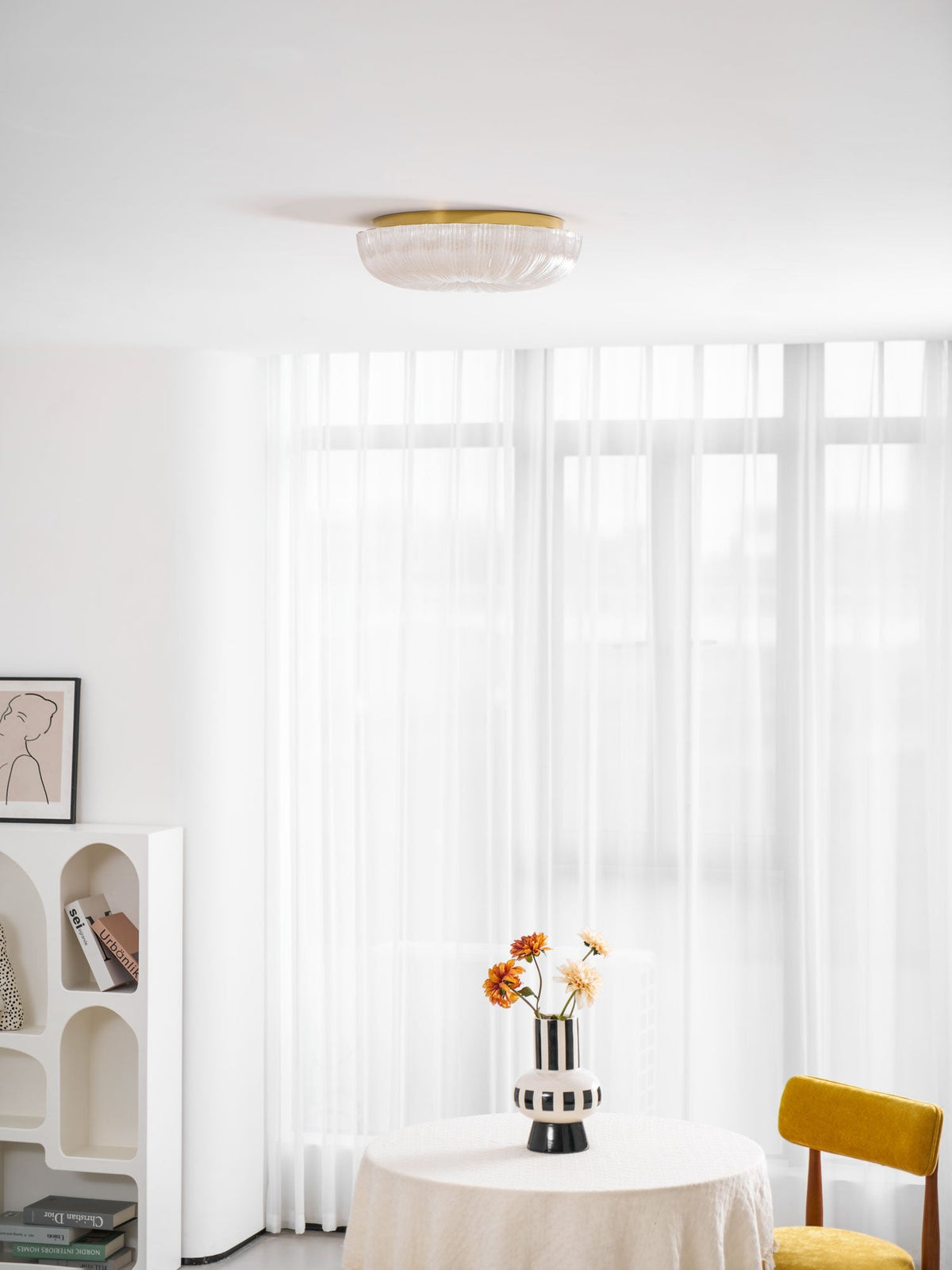 Round Flush Mount LED Ceiling Light Gold Metal Frosted Glass Shade 16 Inch 36W for Bedroom Living Room Kitchen Office Indoor Lighting 3000K
