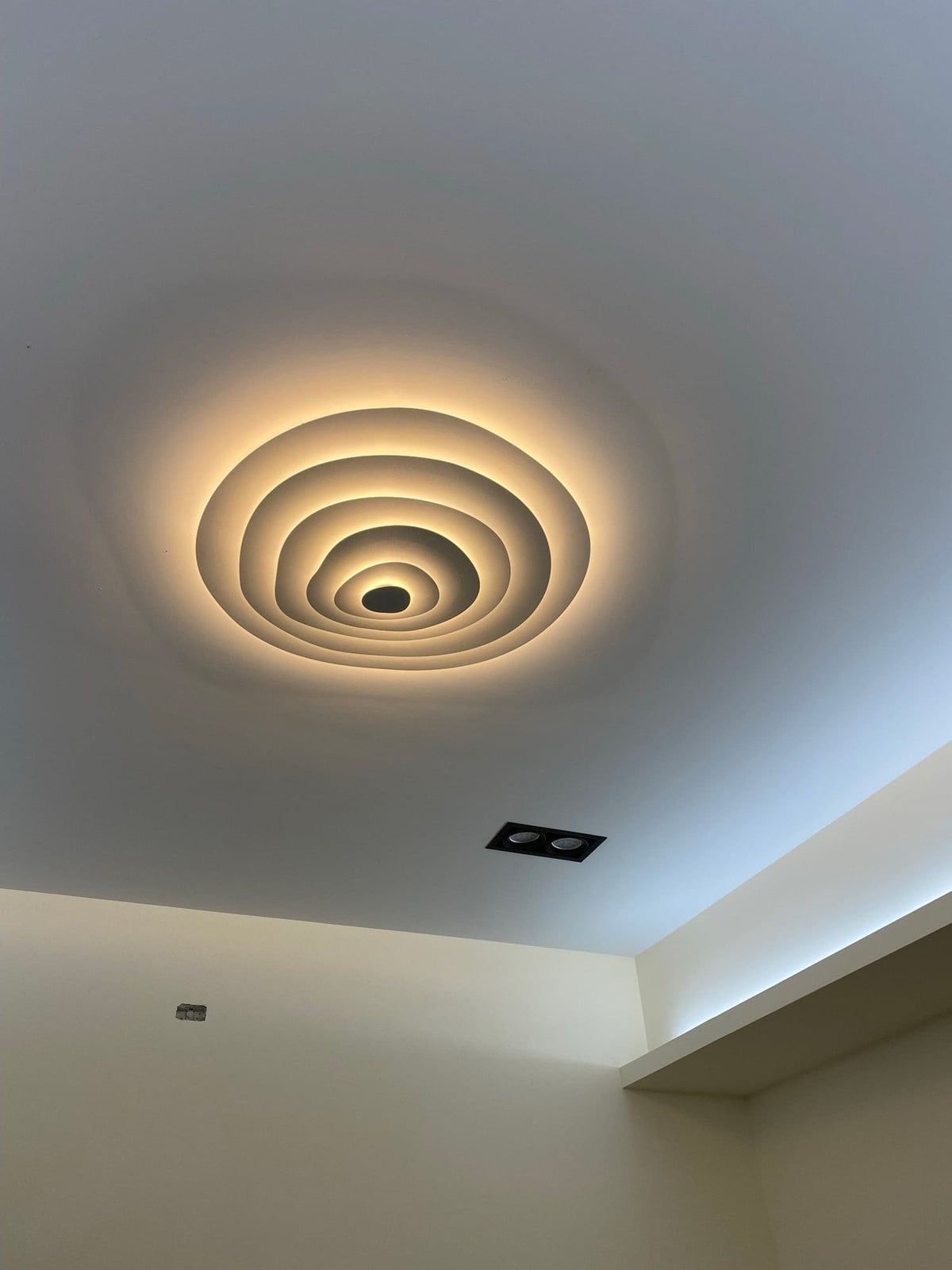 LED Flush Mount Ceiling Light 18.5 in White Metal Panel for Living Room Bedroom Dining Room Modern Low Profile Fixture Integrated Lighting