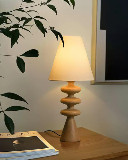Sculptural Wood Table Lamp with Fabric Shade 20 Inches Tall for Bedside Reading Light Living Room Desk Accent Nightstand Lighting Modern Hom